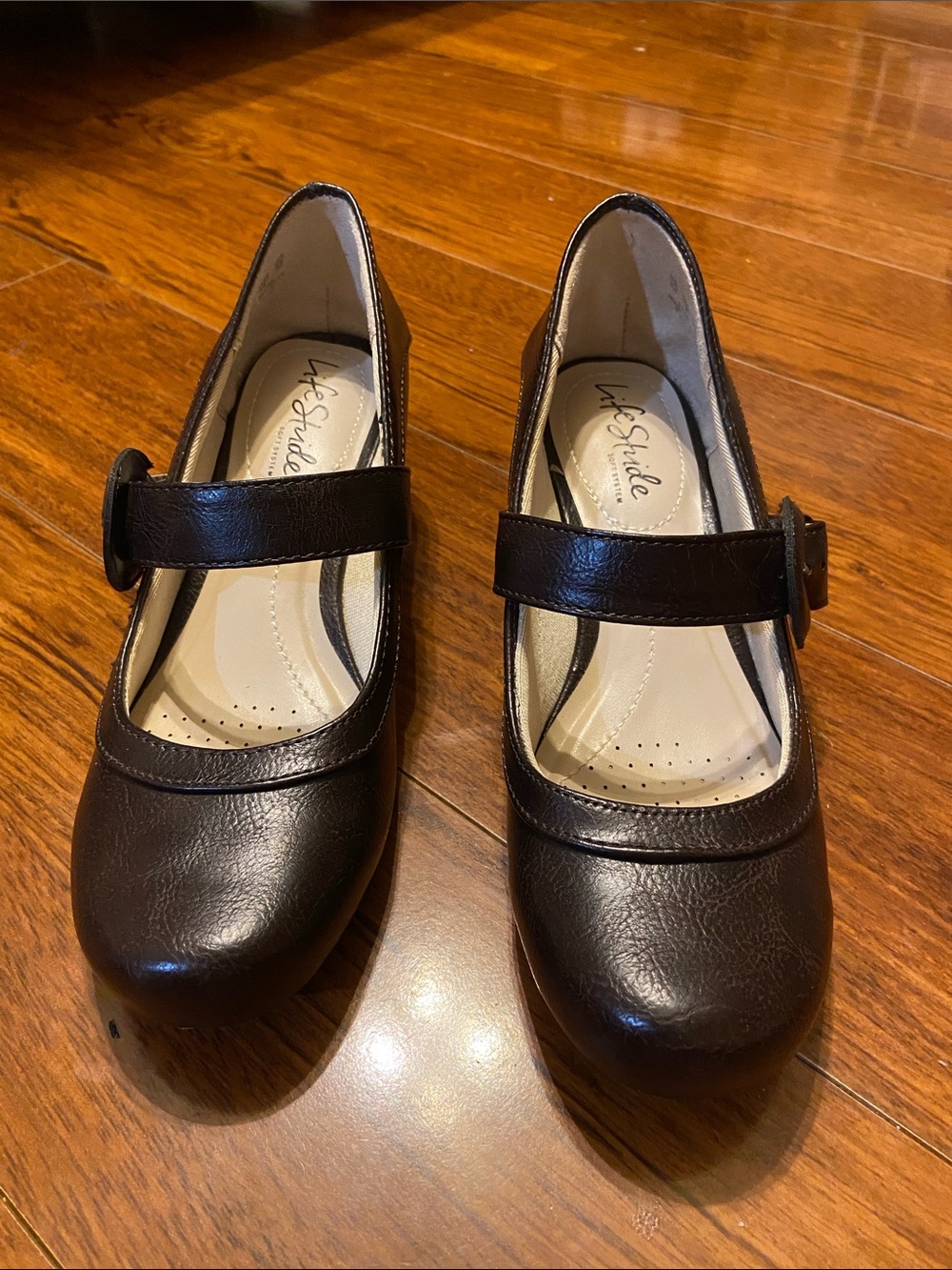 Life Stride Dark Brown Mary Jane Flats with Adjustable Strap